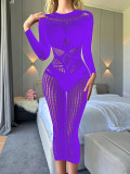 Sexy Lingerie Long-Sleeved Transparent Hollow Sexy Fishnet Nightdress