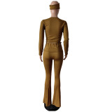 Tight Fitting Solid Color Sexy Slim Elastic Band Turban Two Piece Pants Set