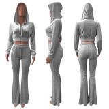 Women's Velvet Hooded Top Wide-Leg Pants Sports Casual Two Piece Set