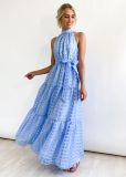 Spring Summer Fashion Solid Color Halter Neck Casual Party Dress For Women