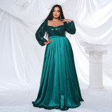 Plus Size Women's Long Long Sleeve Square Neck Formal Party Sequin Evening Dress