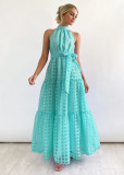 Spring Summer Fashion Solid Color Halter Neck Casual Party Dress For Women
