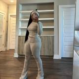 Tight Fitting Solid Color Sexy Slim Elastic Band Turban Two Piece Pants Set