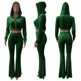 Women's Velvet Hooded Top Wide-Leg Pants Sports Casual Two Piece Set