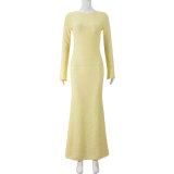 Women Autumn Low Back Lace-Up Backless Long Sleeve Long Dress