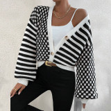 Autumn And Winter Sweater Women's Plaid Patchwork Striped Knitting Coat