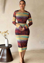 Fashion Holidays Round Neck Printed Long Sleeve Street Trend Slim Bodycon Women Dress Fashion Holidays Round Neck Printed Long Sleeve Street Trend Slim Bodycon Women Dress