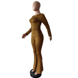 Tight Fitting Solid Color Sexy Slim Elastic Band Turban Two Piece Pants Set