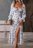 Autumn And Winter Women Printed Long Sleeve Low Back Bohemian Dress