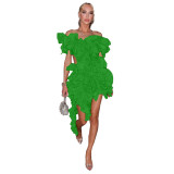Women's Solid Color Sexy Hollow Low Back Ruffle Irregular Mini Dress
