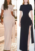 Spring Summer Low Back Lace-Up Slim Sexy Slit Solid Color Long Dress Spring Summer Low Back Lace-Up Slim Sexy Slit Solid Color Long Dress