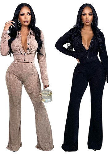 Women's Solid Color Velvet Casual Two-Piece Pants Set