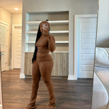 Tight Fitting Solid Color Sexy Slim Elastic Band Turban Two Piece Pants Set