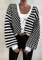 Autumn And Winter Sweater Women's Plaid Patchwork Striped Knitting Coat Autumn And Winter Sweater Women's Plaid Patchwork Striped Knitting Coat