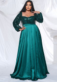 Plus Size Women's Long Long Sleeve Square Neck Formal Party Sequin Evening Dress