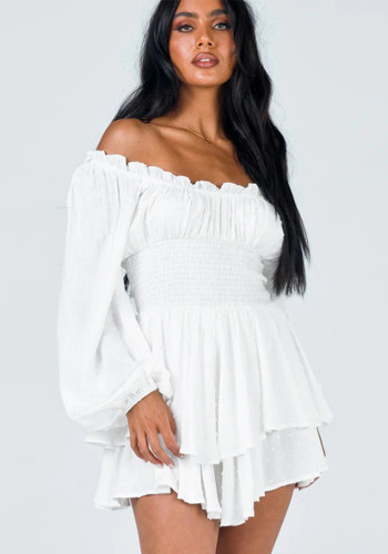 Spring And Summer Pleated Off Shoulder Long Sleeve Casual Ruffled Jumpsuit