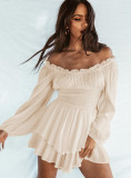 Spring And Summer Pleated Off Shoulder Long Sleeve Casual Ruffled Jumpsuit