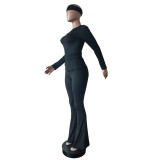 Tight Fitting Solid Color Sexy Slim Elastic Band Turban Two Piece Pants Set