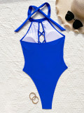 Sexy One-Piece Women Halter Neck Solid Color Swimsuit