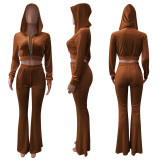 Women's Velvet Hooded Top Wide-Leg Pants Sports Casual Two Piece Set