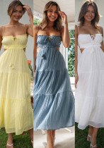 Women's V-Neck Sleeveless Solid Color Patchwork Long Dress