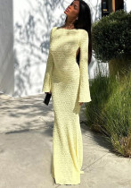 Women Autumn Low Back Lace-Up Backless Long Sleeve Long Dress