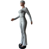 Tight Fitting Solid Color Sexy Slim Elastic Band Turban Two Piece Pants Set