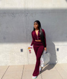 Women's Velvet Hooded Top Wide-Leg Pants Sports Casual Two Piece Set