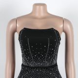 Sexy Beaded Strapless Elastic Back Slit Slim Long Dress