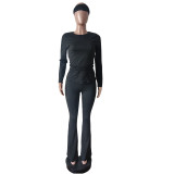 Tight Fitting Solid Color Sexy Slim Elastic Band Turban Two Piece Pants Set