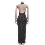 Fashionable Women's Beaded Slim Low Back Sexy Dress