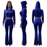 Women's Velvet Hooded Top Wide-Leg Pants Sports Casual Two Piece Set