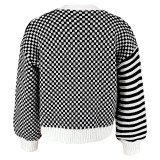 Autumn And Winter Sweater Women's Plaid Patchwork Striped Knitting Coat