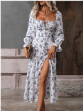 Autumn And Winter Women Printed Long Sleeve Low Back Bohemian Dress