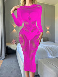 Sexy Lingerie Long-Sleeved Transparent Hollow Sexy Fishnet Nightdress