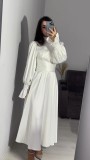 Spring And Autumn Long Sleeve Slim Waist Puff Sleeve Solid Color Satin Dress