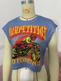 Women Summer Casual Sleeveless Printed T-shirt