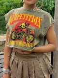 Women Summer Casual Sleeveless Printed T-shirt
