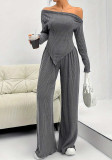 Women Autumn and Winter Casual Off Shoulder Top and wide-leg trousers two-piece set