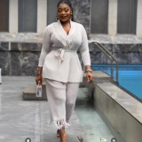 Plus size Women African tassel Blazer and pants two-piece set