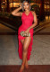 Women solid sleeveless v-neck fishtail skirt