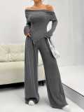 Women Autumn and Winter Casual Off Shoulder Top and wide-leg trousers two-piece set