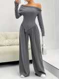 Women Autumn and Winter Casual Off Shoulder Top and wide-leg trousers two-piece set