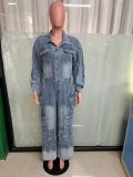 Women Cargo wide leg denim jumpsuit