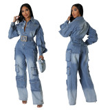 Women Cargo wide leg denim jumpsuit