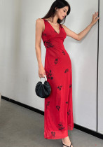 Women Sexy V Neck Printed Strap Dress Women Sexy V Neck Printed Strap Dress