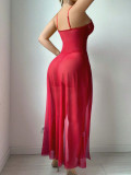 Women red Lace slit Dress sexy lingerie