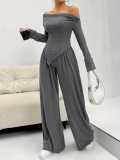 Women Autumn and Winter Casual Off Shoulder Top and wide-leg trousers two-piece set