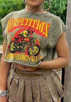 Women Summer Casual Sleeveless Printed T-shirt Women Summer Casual Sleeveless Printed T-shirt