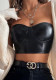 Women solid shiny Pu-Leather Crop Top